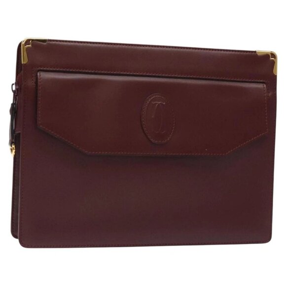 CARTIER Must Line Clutch Bag Leather Bordeaux Gold - Picture 1 of 15